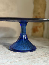 Blåt glas kagefad på fod